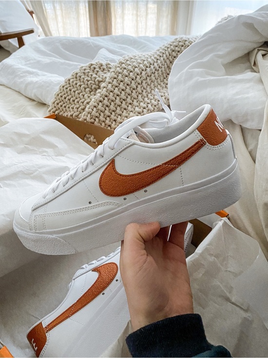 Nike Shoes - Nike Women's Blazer Low Platform ESS Sneakers in White Metallic Copper